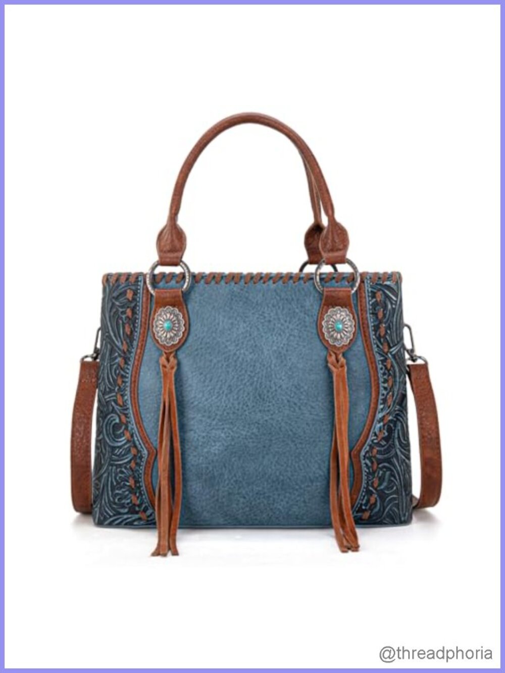 Western Floral Tooled Tote Bag with Concho Tassels Crossbody Satchel